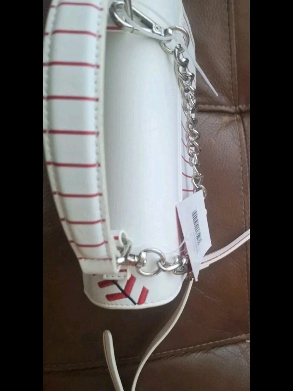 NWT Betsey Johnson Baseball Crossbody Bag White Red XOX Stitch Satchel Purse